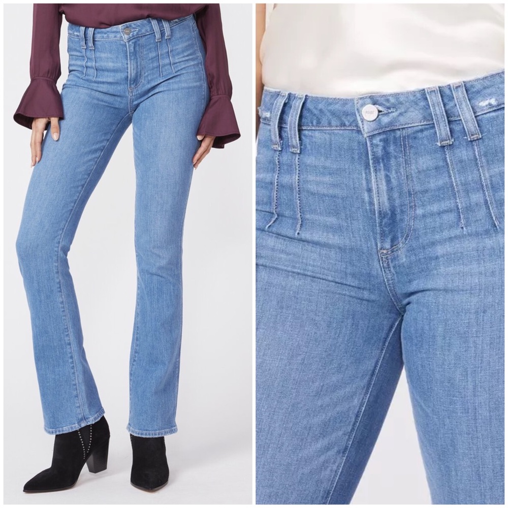 Paige Jeans Pant High Rise Manhattan Slim Boot Cut Denim Blue Medium Stretch